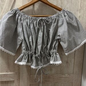 POL Black and White Striped Off-Shoulder Cropped Blouse